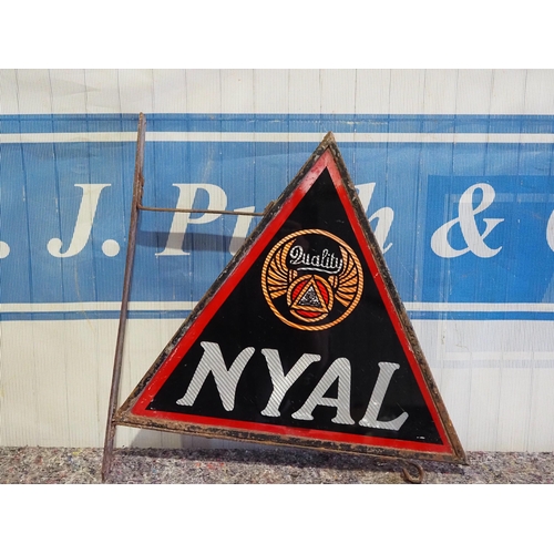 66 - Double sided triangular glass sign on bracket - Nyal