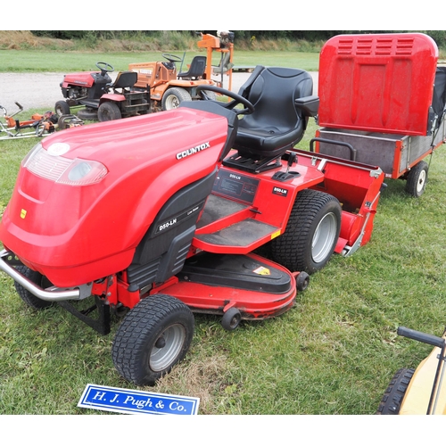 68 - Countax D50-LN diesel ride on with sweeper box and garden trailer. Key in office