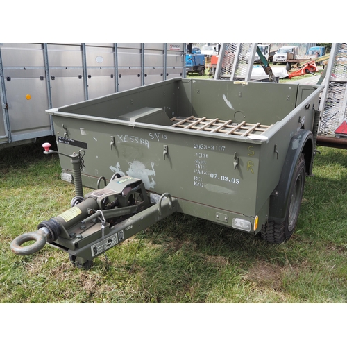 1584 - Penman lightweight cargo trailer, ex MOD, unused. With cover, 1130kg payload. Disc brakes