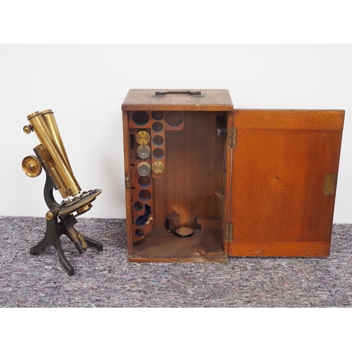 57 - J Swift & Son London brass microscope in wooden box