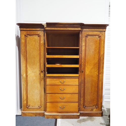 478 - Burr walnut breakfront wardrobe H87