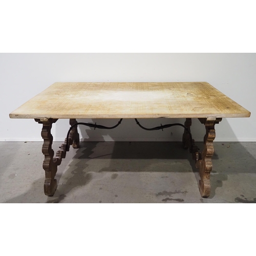 458 - Spanish walnut and iron trestle table H31