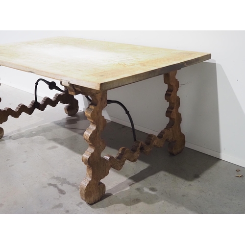 458 - Spanish walnut and iron trestle table H31