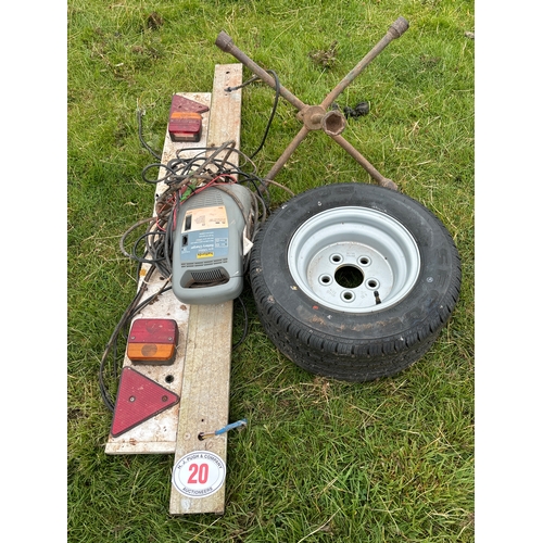 20 - Trailer tyre, lighting board etc