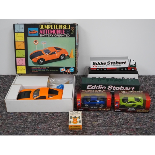 18 - Computerised automobile battery operated toy car, Eddie Stobart model lorry and model cars