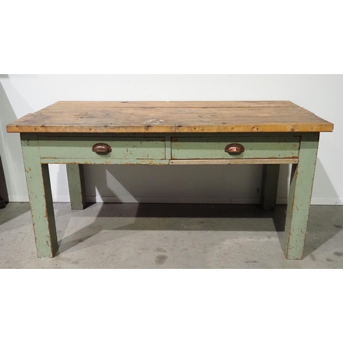 506 - Victorian painted pine scullery table with 2 drawers H30