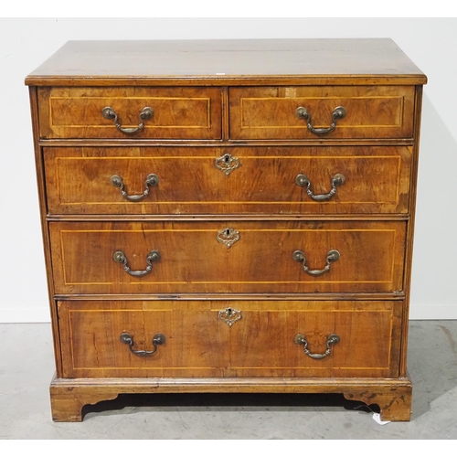 515 - 19th Century mahogany chest of 2 short and 3 long graduated drawers with satin wood stringing H34