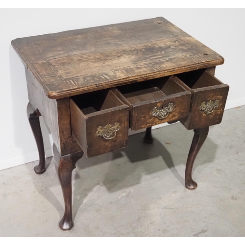 518 - 18th Century oak lowboy consisting of 3 drawers with brass handles sat on cabriole legs H26