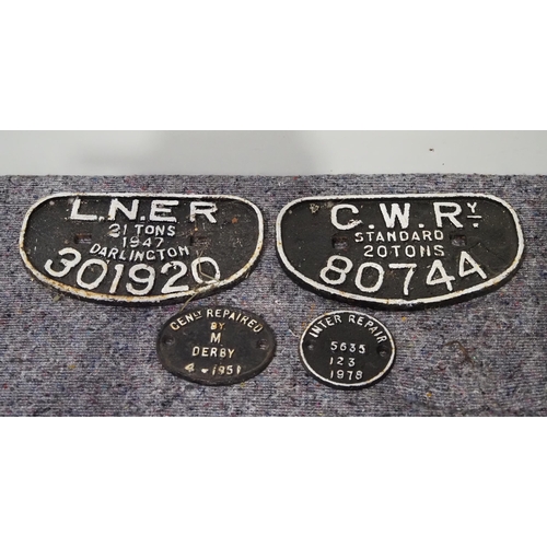 98 - Cast iron railway plaques to include G.W.R and L.N.E R