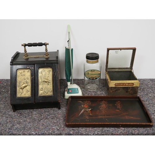 33 - Coal scuttle, Oriental tray, mini Hoover and sweet jars