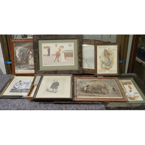 486A - Quantity of assorted framed prints and oak framed mirror