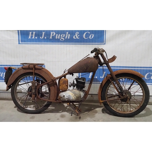 128 - BSA Bantam D1 motorcycle project. 1951. 125cc
Comes with original buff logbook.
Reg. ETK 432