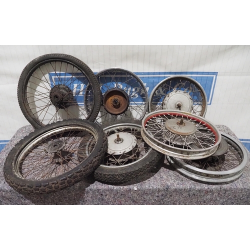 136 - Assorted motorcycle wheels and tyres to include B40 and C15