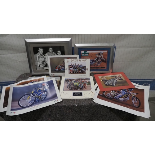 160 - Various speedway photographs and prints some signed