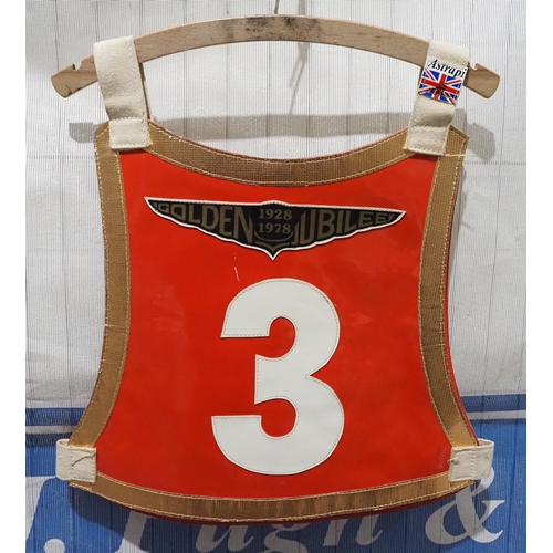 165 - A Belle Vue Aces speedway race vest, signed Peter Collins