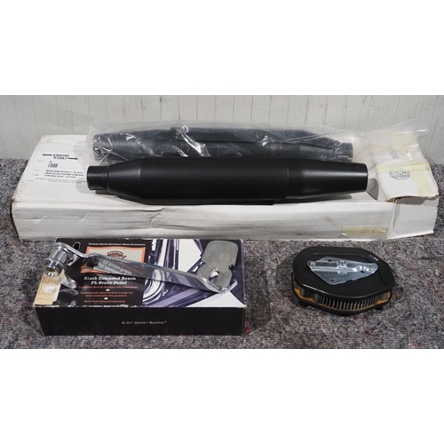 618 - Harley Davidson silencers, air filter and foot pedal, NOS