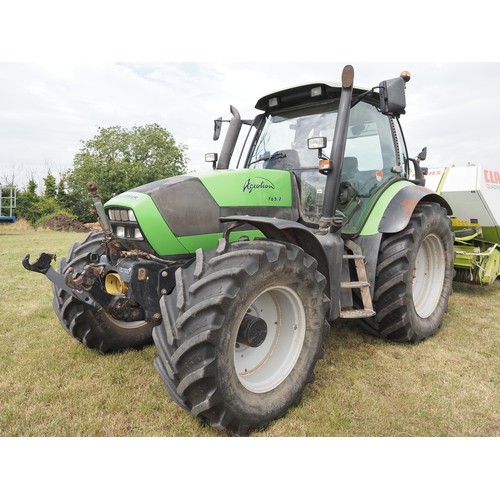 Deutz-Fahr Agrotron 165.7 Profiline Tractor. 50k. Runs and drives. Fitted with front linkage, PTO, front suspension and cab suspension. Front tyres 540/65R28. Rear tyres 650/65R38. New front differential last year. Showing 11,900 hours. One owner from new. Reg VX08 LGA