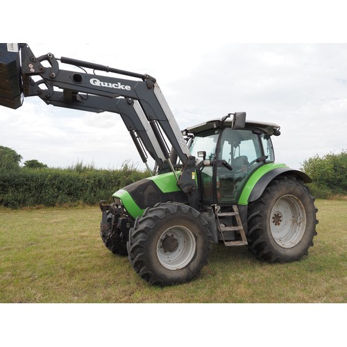 Deutz-Fahr Agrotron Profiline K430 Tractor. 50k.  Runs and drives. Fitted with Quicke DMQ55 loader. Front linkage, PTO, front suspension and cab suspension. Front tyres 480/70R24. Rear tyres 520/70R38. Showing 7,000 Hours. Reg VX09 JFZ