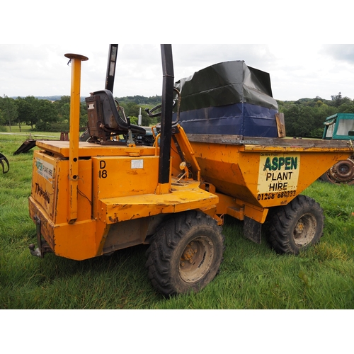 148 - Thwaites 3 ton dumper showing 2784 hours. Runs