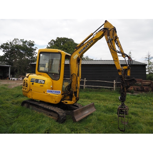 149 - Komatsu PC27R8 rubber tracked excavator, showing 6106 hours, timber grab, rotator, buckets, quick hi... 