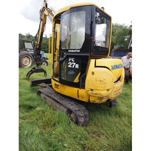 149 - Komatsu PC27R8 rubber tracked excavator, showing 6106 hours, timber grab, rotator, buckets, quick hi... 