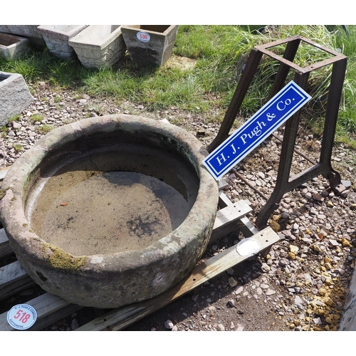 518 - Round stone trough 3ft dia. with metal stand