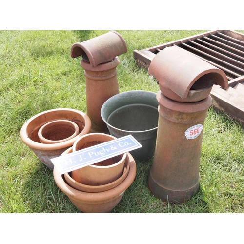 566 - Terracotta flower pots and chimney pots