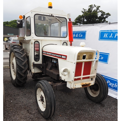 1699 - David Brown 880 tractor with cab. Runs 1967. Reg. MYB 806E. V5 and key in office