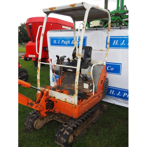 1628 - Kubota KX36-3 mini digger, working order. Showing 2627 hours. Manual and keys in office