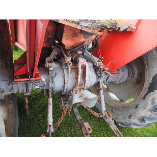 1631 - Massey Ferguson 265 tractor. 1980. Runs and drives. C/w front loader, pallet tines and bucket. Has b... 