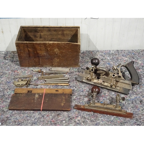 66 - Stanley No. 45 combination plane parts with some cutters