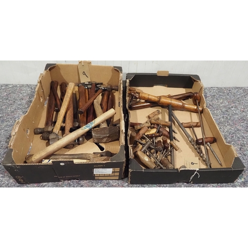 9 - Wooden handled hammers, corkscrews and screw drills