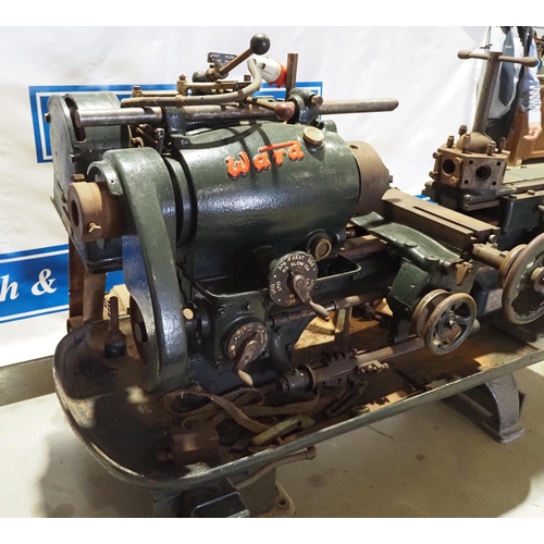 248 - Ward model 3A heavy duty metal working lathe with thread cutter and capstan. Variable speed. 3 Phase