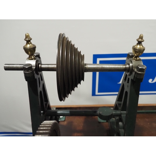 296 - Goyen Ornamental metal working lathe with 4ft bed on cast iron base. Fitted with 5 ornamental brass ... 