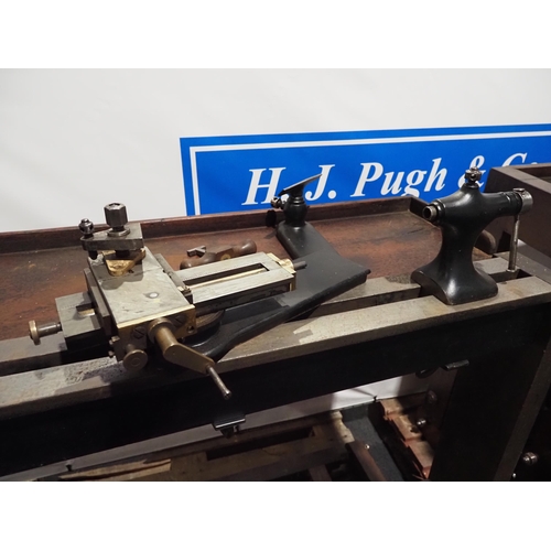 304 - W.O. Overton treadle lathe on mahogany single frame with 41