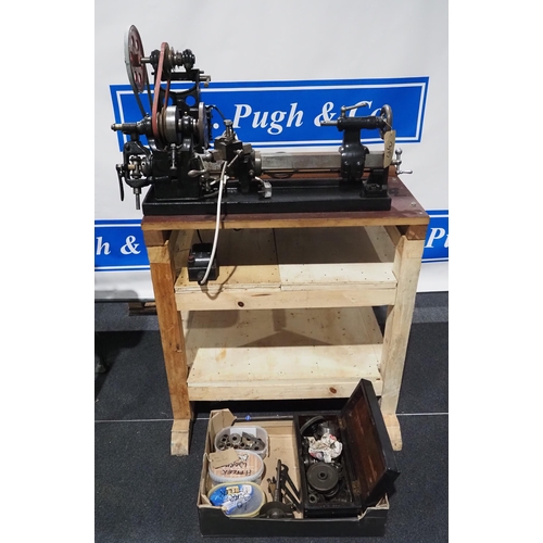 315 - Pittler C3 metal working lathe on wooden bench with 22