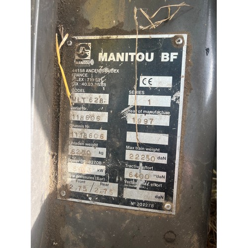 160 - Manitou MLT628. 1996. Off farm condition, runs and drives. Hydraulic compensator ram leaking. Manito... 