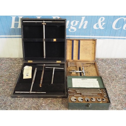 271 - Bore pin gauges, depth micrometer and keyway broach set