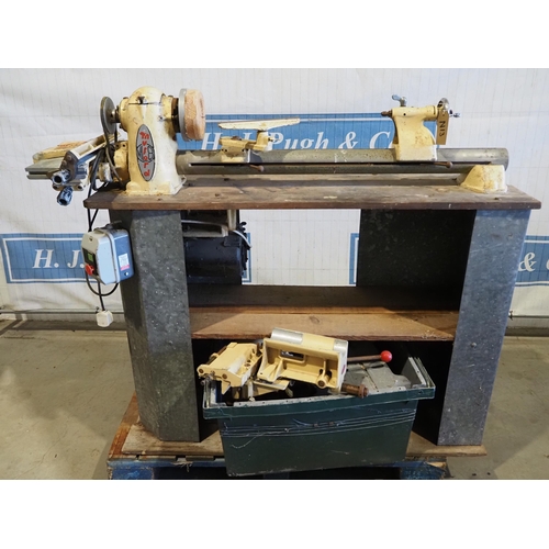 380 - Myford ML8 woodworking lathe with various attachments to include table saw