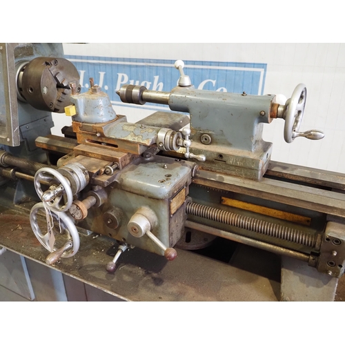 629 - Harrison 140 metal working lathe with 3 jaw chuck and spare 4 jaw chuck, 3 phase