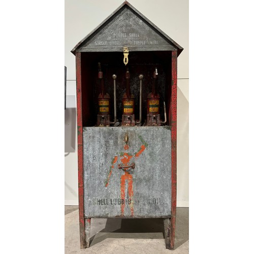 1930s Shell stickman/robot man oil cabinet dispenser
