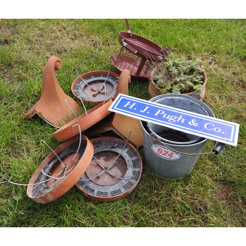 624 - Galvanised buckets, chimney caps, etc.