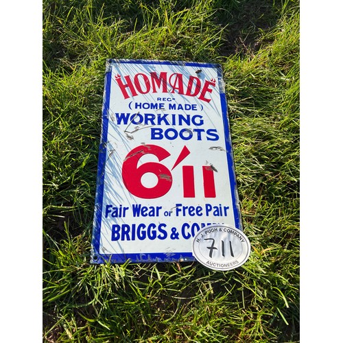 711 - Working boots enamel sign 18 x 11