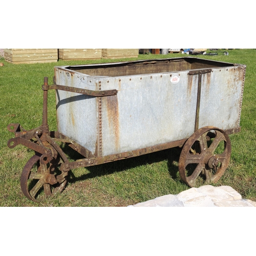 604 - 3 Wheel metal trolley with galvanised riveted water tank 5 x 3ft