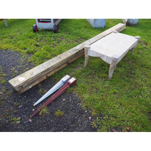 808 - Timber, decorative stone table, etc.