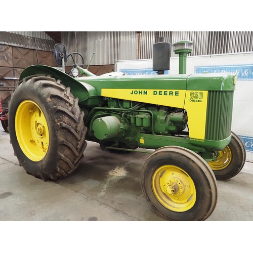 96 - John Deere 830 Diesel tractor. 1958. 
SN. 8301152. Fitted with power steering, auxiliary pipes, good... 