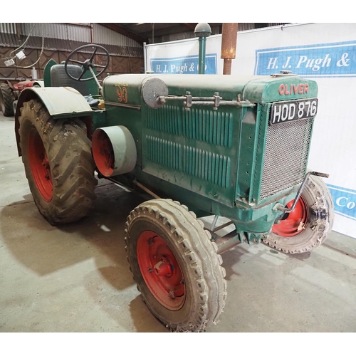 99 - Oliver 90 Tractor. 1943. Engine is free. Fitted with winch. S/n 513508C66. Reg HOD 876. V5