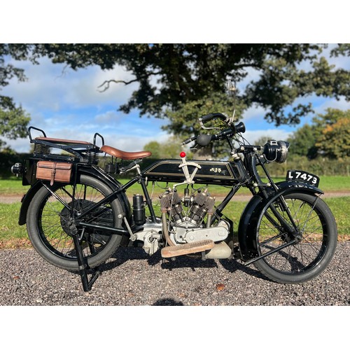 AJS model D flat tank motorcycle. 1920. 6hp.
Frame No-13269
Engine No-13269.
This bike has been in the same owner ship for 29 years. Purchased from Brooks auctions in 1995. The Brooks catalogue comes with this machine. This is a very unspoilt original bike which has been displayed at many shows and events in previous years. The bike is accompanied with a vast amount of history including letters of correspondence with the original owner, articles in magazines of the bike, photo albums pre and post restoration, photo of the first owner, original parts catalogues and instruction books, box of original spare parts, AJS cover and much more.  
Reg. L7473. Old buff log book and V5.