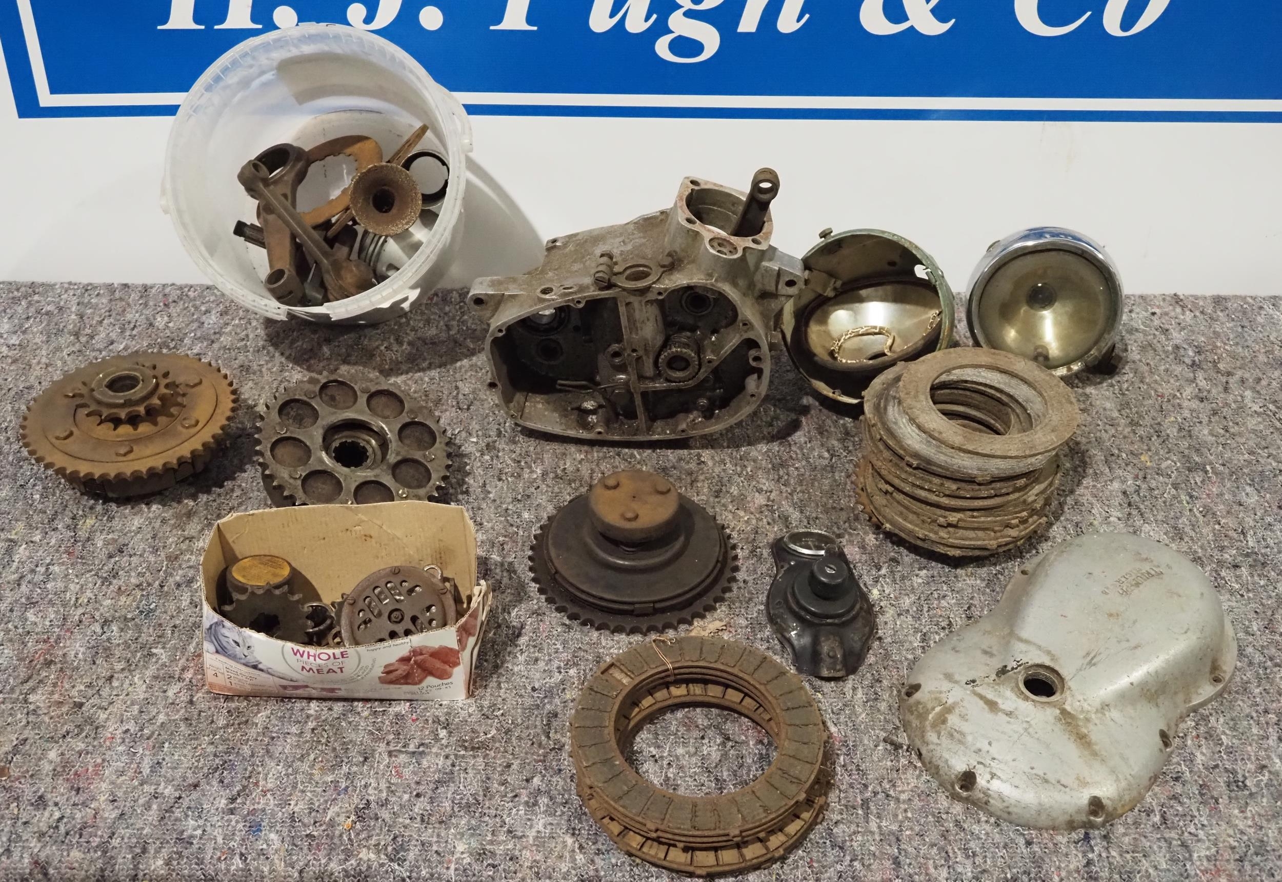 Triumph bottom end parts, clutch parts, headlight parts etc