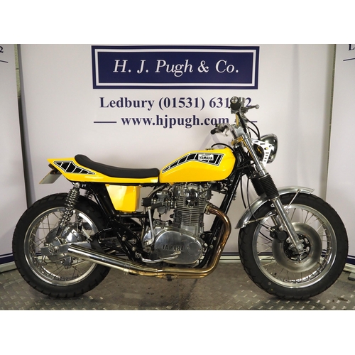 Yamaha XS650 flat track motorcycle. 1975. 653cc Engine turns
